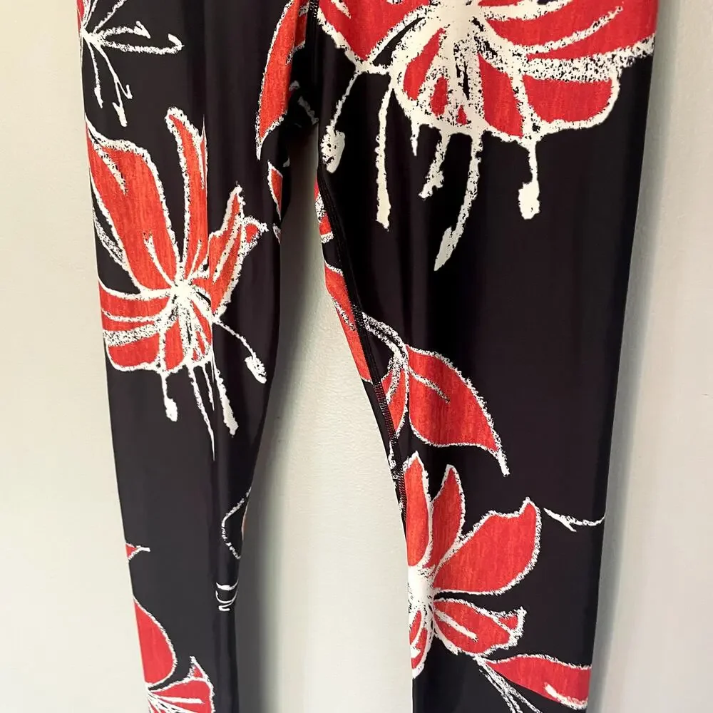 The Upside Hibiscus-Print Drawstring Yoga Pants in Black & Red SZ 6
